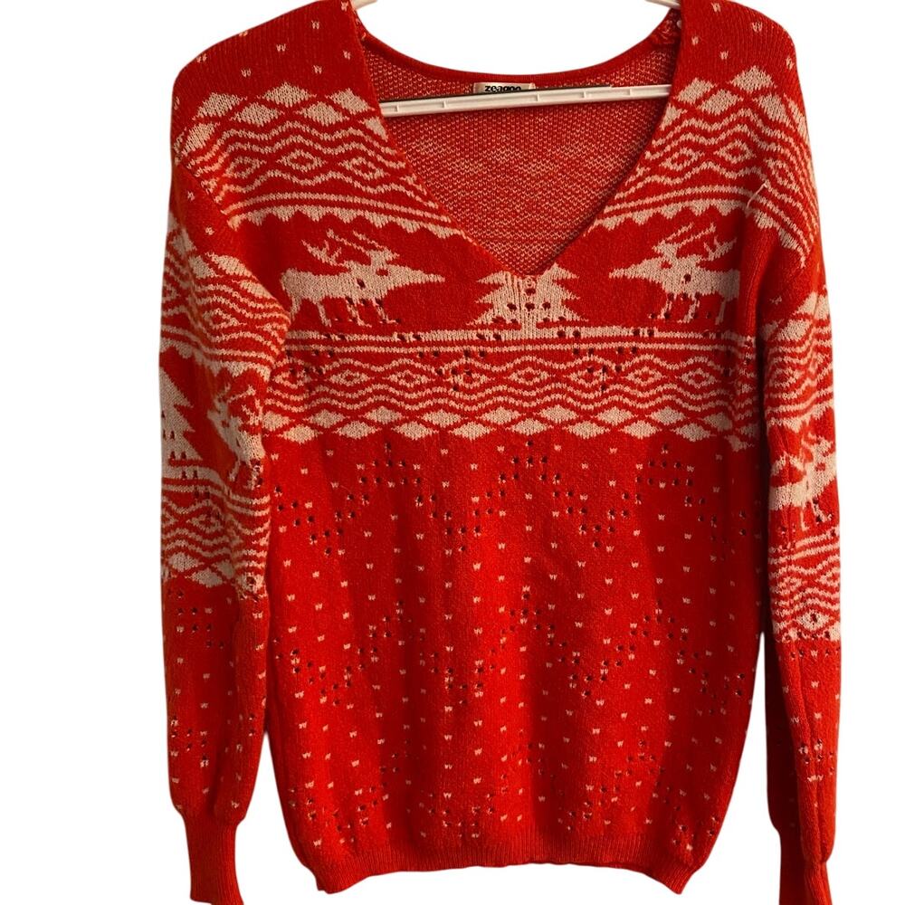 Zeago Ugly Red Christmas Sweater Size S Long Sleeves Cozy Warm - Picture 2 of 6